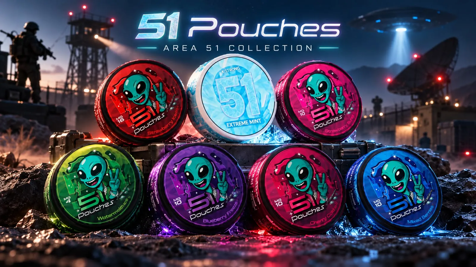 51 Pouches Mix Box — ten cans shown on the box's banner artwork