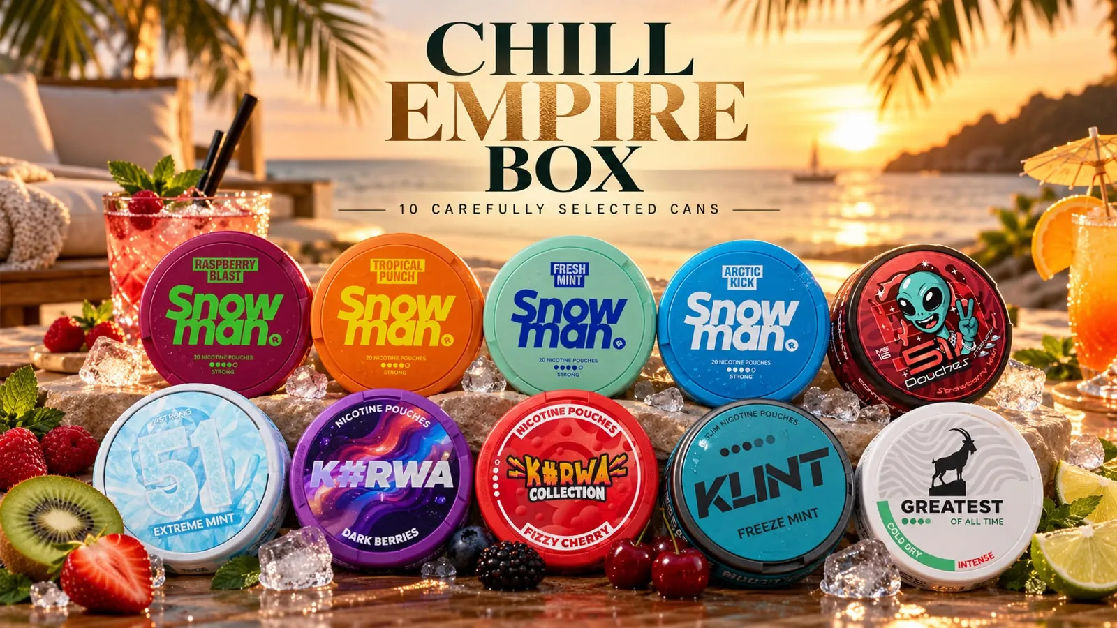 Chill Empire Box — ten cans shown on the box's banner artwork