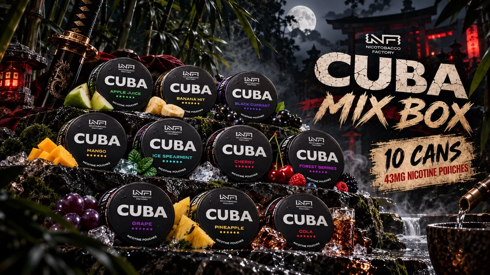 CUBA Mix Box — ten cans shown on the box's banner artwork