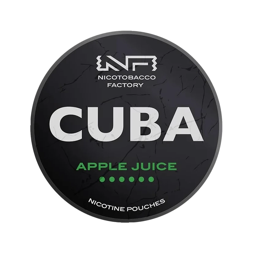 CUBA Apple Juice nicotine pouch can, lid seen from above