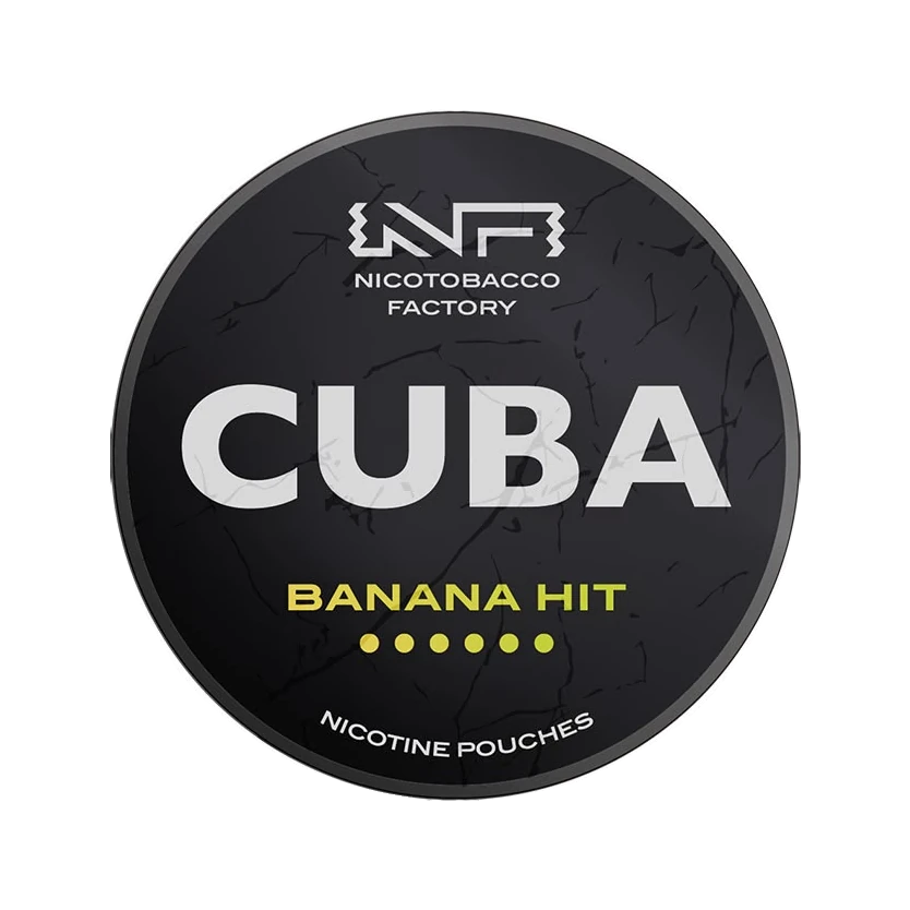 CUBA Banana Hit nicotine pouch can, lid seen from above