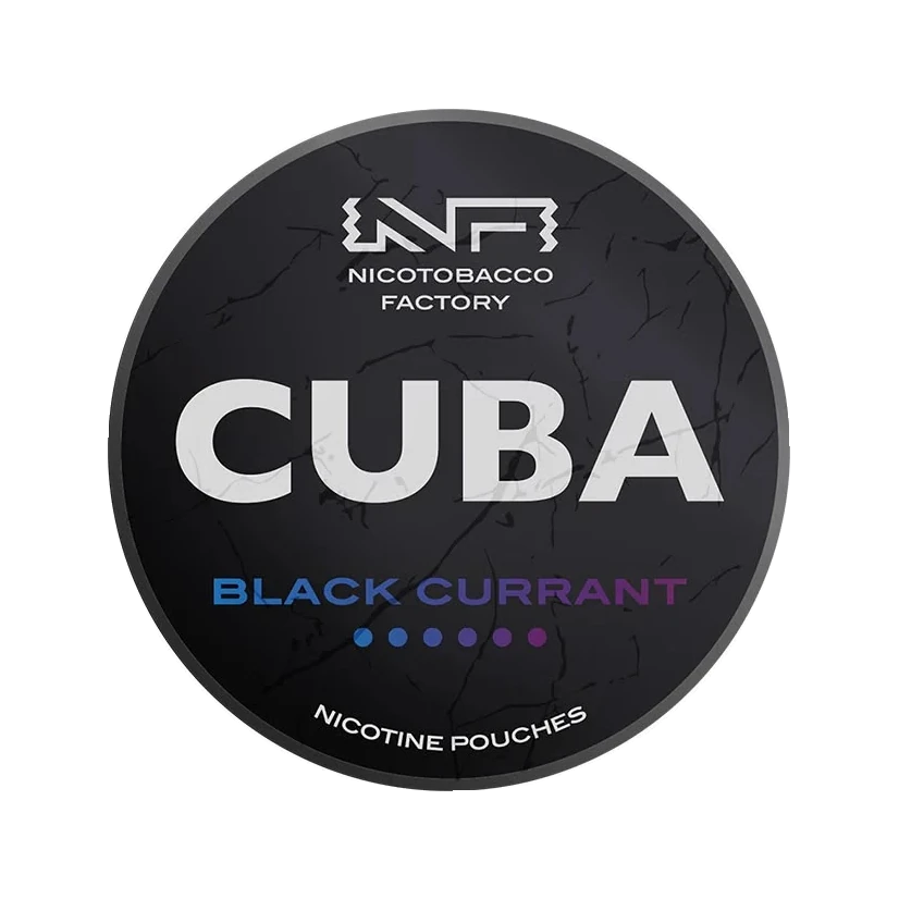 CUBA Black Currant nicotine pouch can, lid seen from above