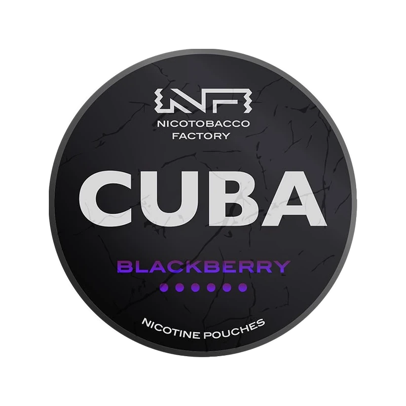 CUBA Blackberry nicotine pouch can, lid seen from above