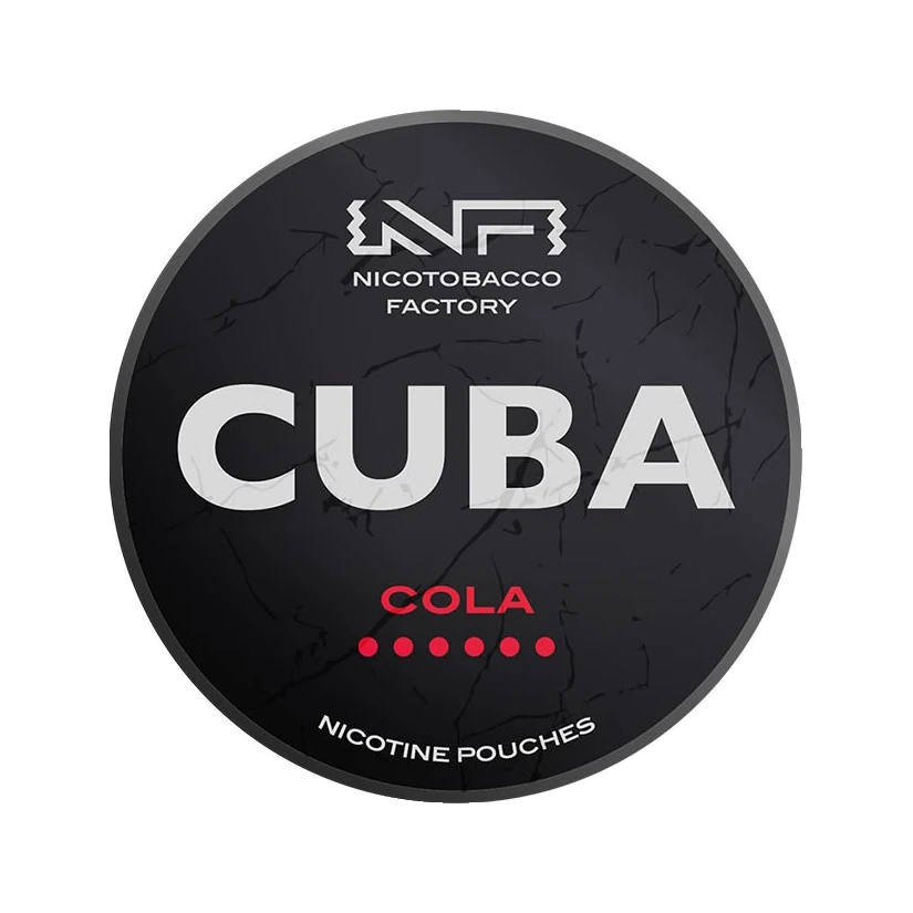 CUBA Cola nicotine pouch can, lid seen from above