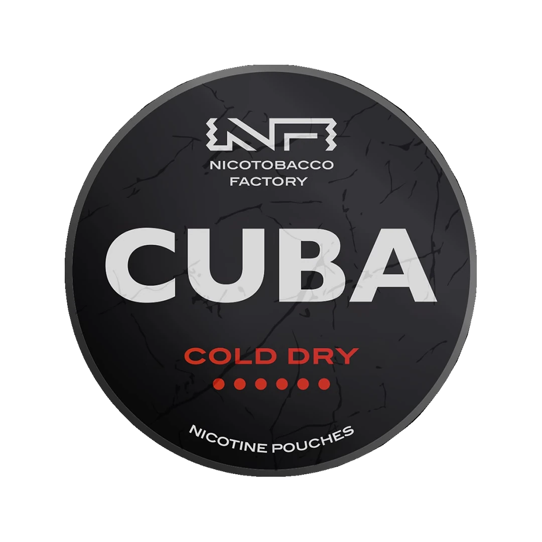 CUBA Cold Dry nicotine pouch can, lid seen from above