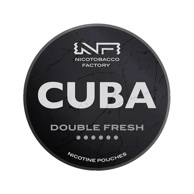 CUBA Double Fresh nicotine pouch can, lid seen from above