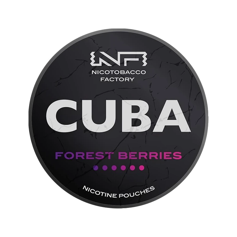 CUBA Forest Berries nicotine pouch can, lid seen from above