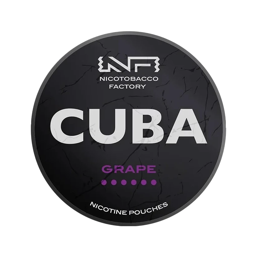 CUBA Grape nicotine pouch can, lid seen from above