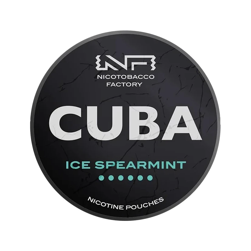 CUBA Ice Spearmint nicotine pouch can, lid seen from above