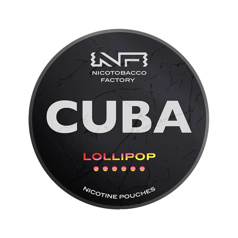 CUBA Lollipop nicotine pouch can, lid seen from above
