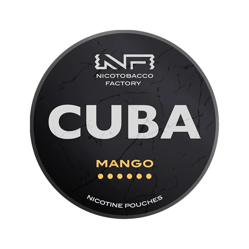 CUBA Mango nicotine pouch can, lid seen from above
