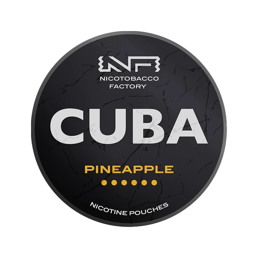 CUBA Pineapple nicotine pouch can, lid seen from above