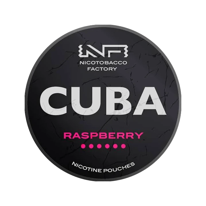 CUBA Raspberry nicotine pouch can, lid seen from above