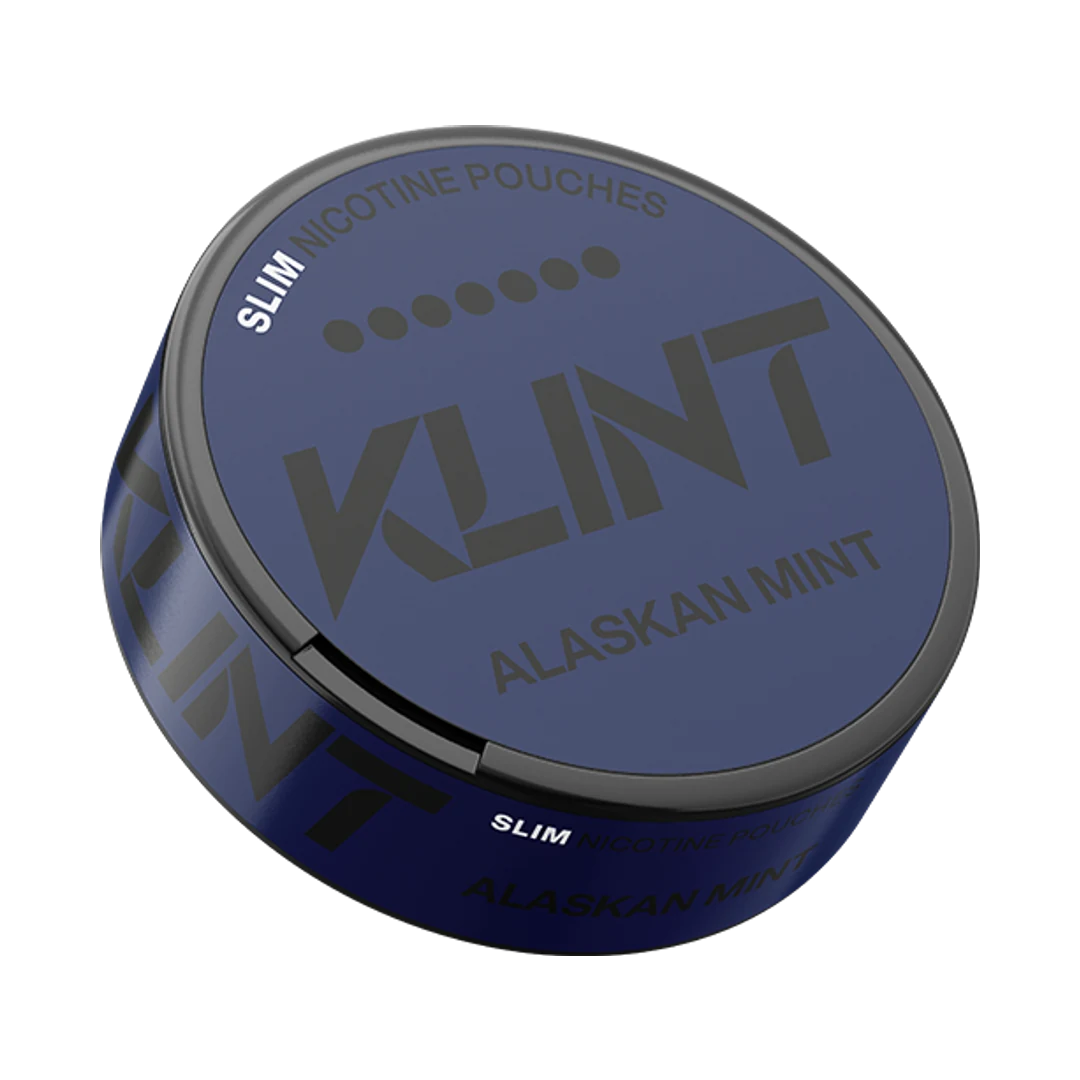 KLINT Alaskan Mint nicotine pouch can, three-quarter view