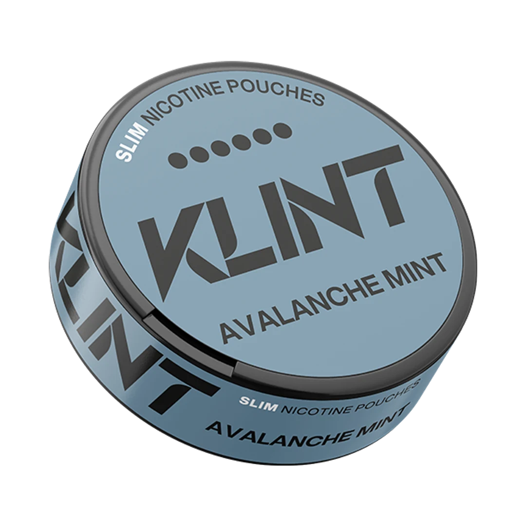 KLINT Avalanche Mint nicotine pouch can, three-quarter view