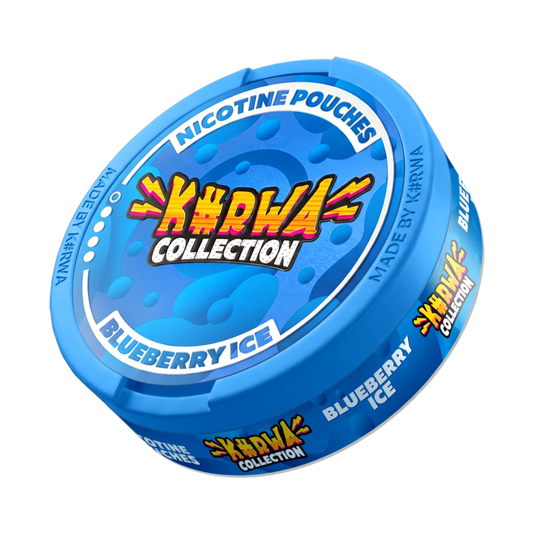 K#RWA Collection Blueberry Ice nicotine pouch can, three-quarter view