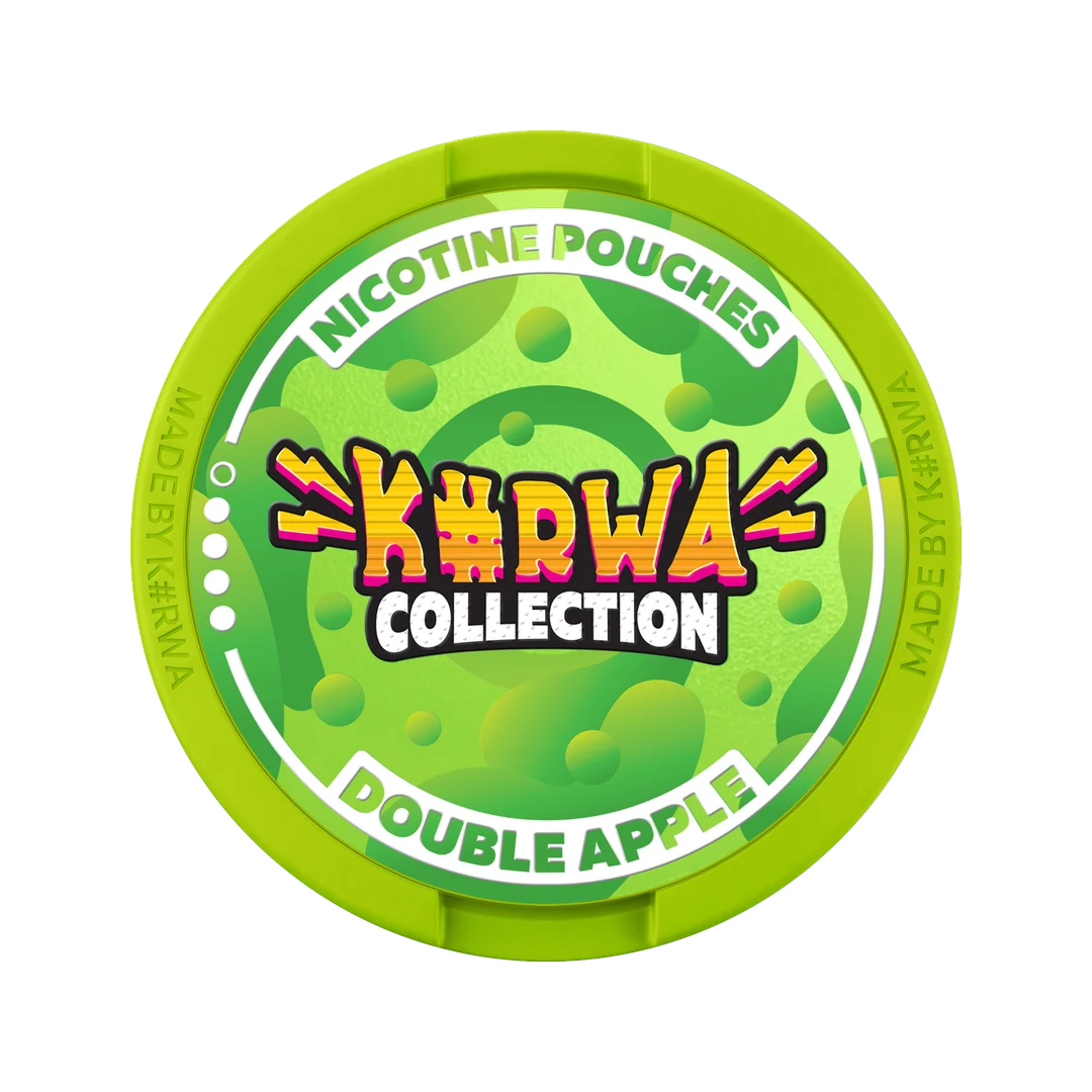 K#RWA Collection Double Apple nicotine pouch can, lid seen from above