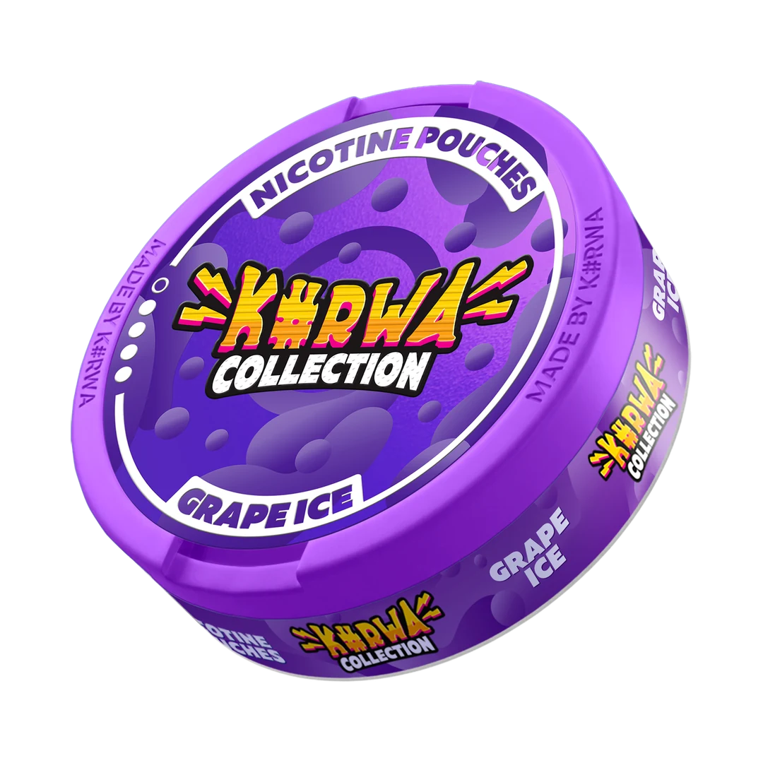 K#RWA Collection Grape Ice nicotine pouch can, three-quarter view