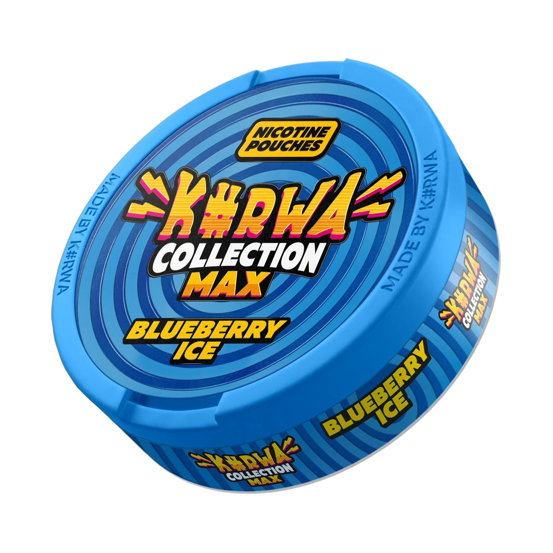 K#RWA Collection Max Blueberry Ice nicotine pouch can, three-quarter view