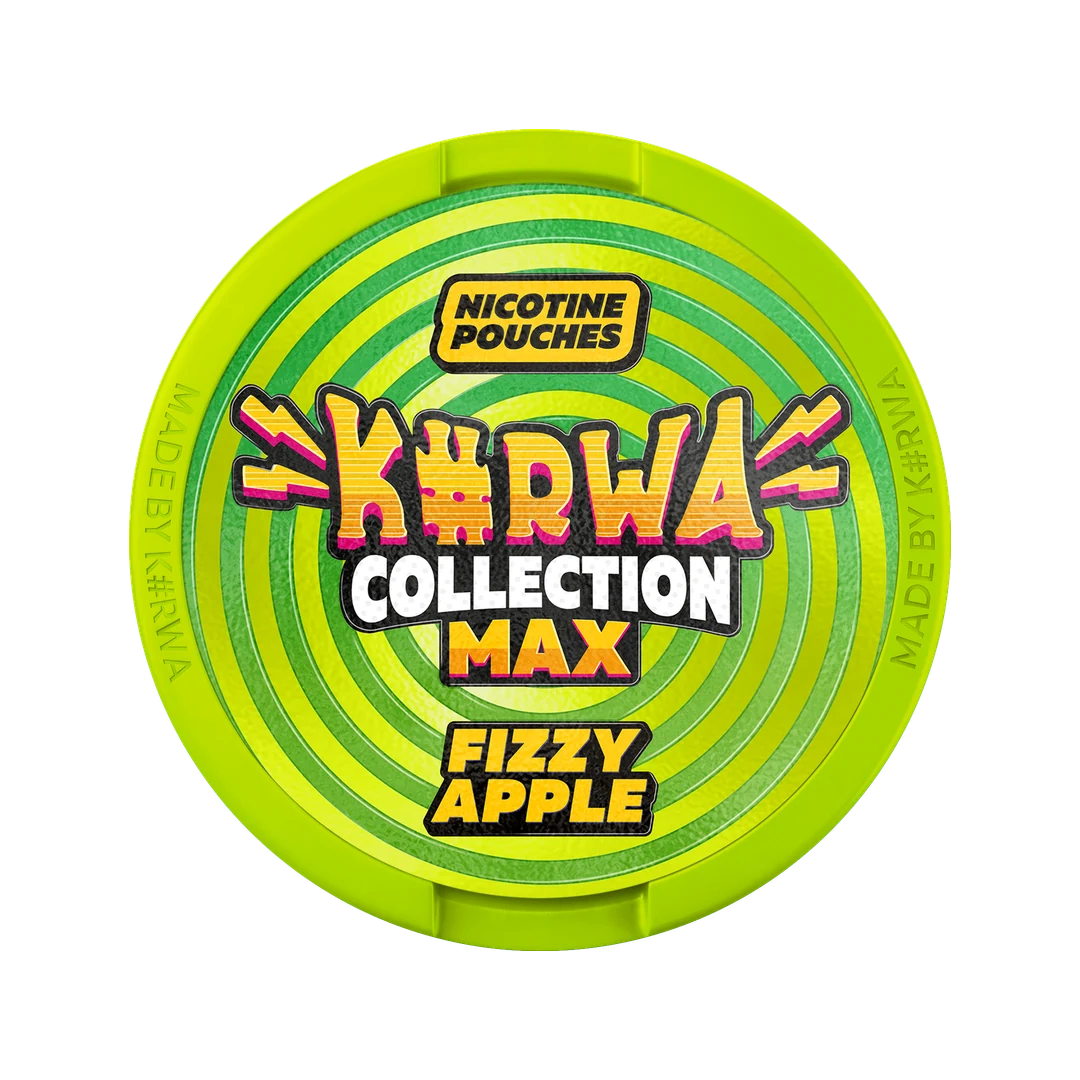 K#RWA Collection Max Fizzy Apple nicotine pouch can, lid seen from above