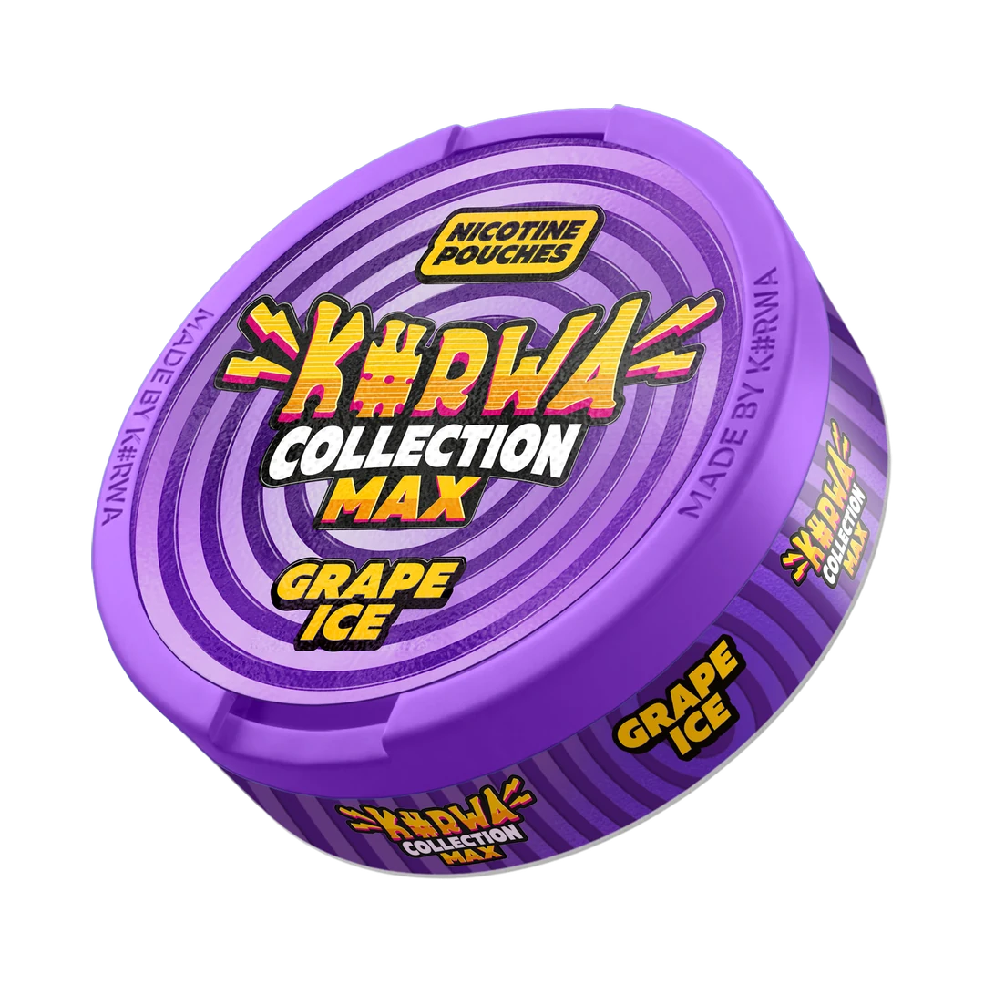 K#RWA Collection Max Grape Ice nicotine pouch can, three-quarter view