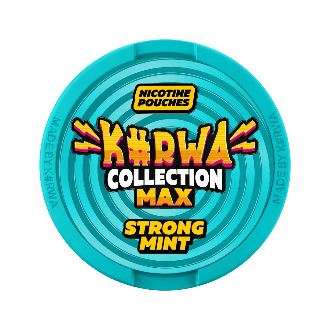 K#RWA Collection Max Strong Mint nicotine pouch can, lid seen from above