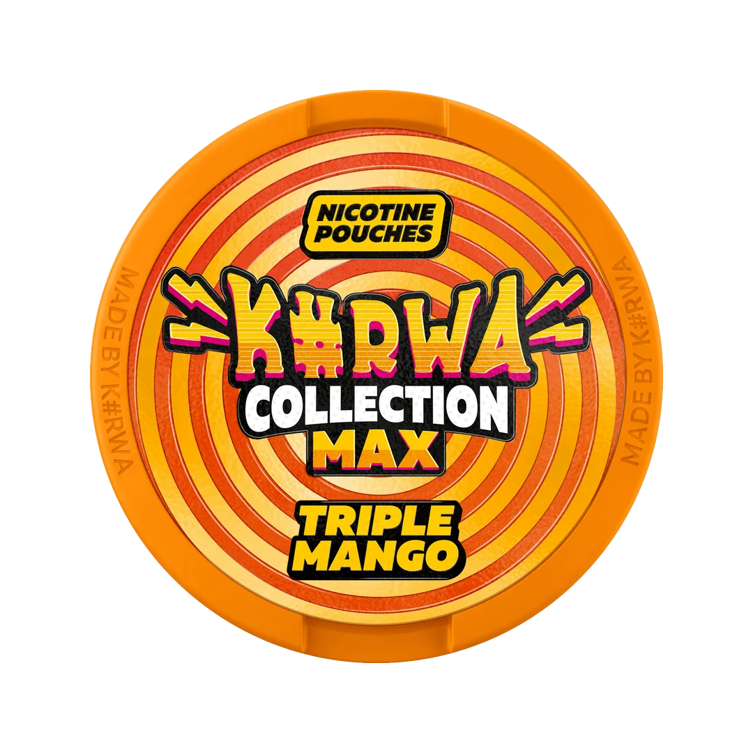 K#RWA Collection Max Triple Mango nicotine pouch can, lid seen from above