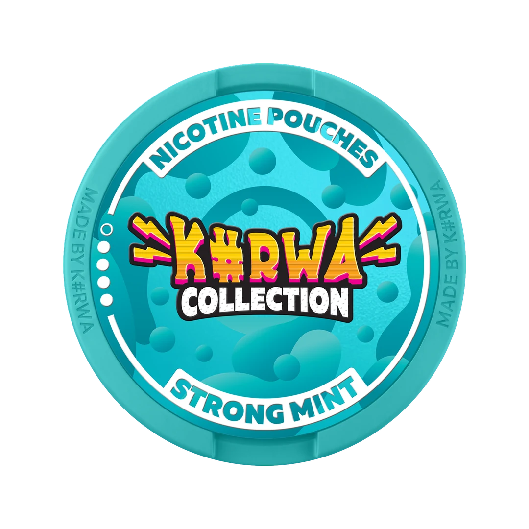 K#RWA Collection Strong Mint nicotine pouch can, lid seen from above