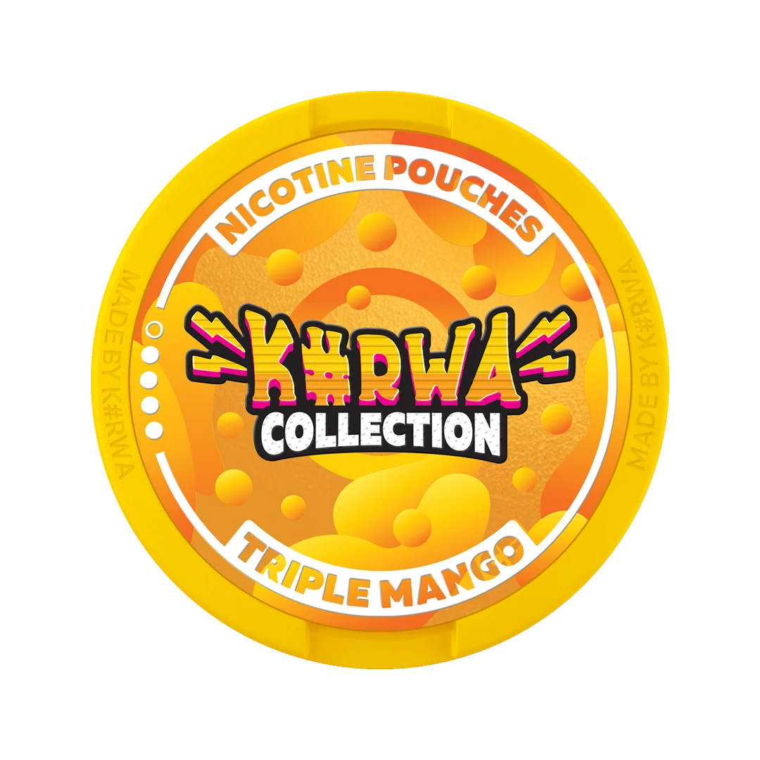 K#RWA Collection Triple Mango nicotine pouch can, lid seen from above
