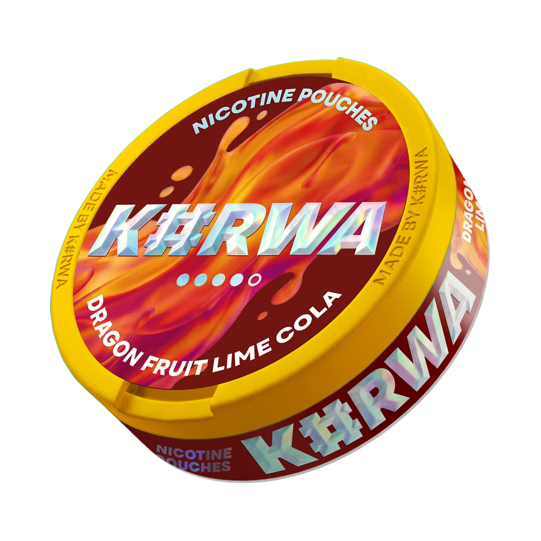 K#RWA Dragon Fruit Lime Cola nicotine pouch can, three-quarter view