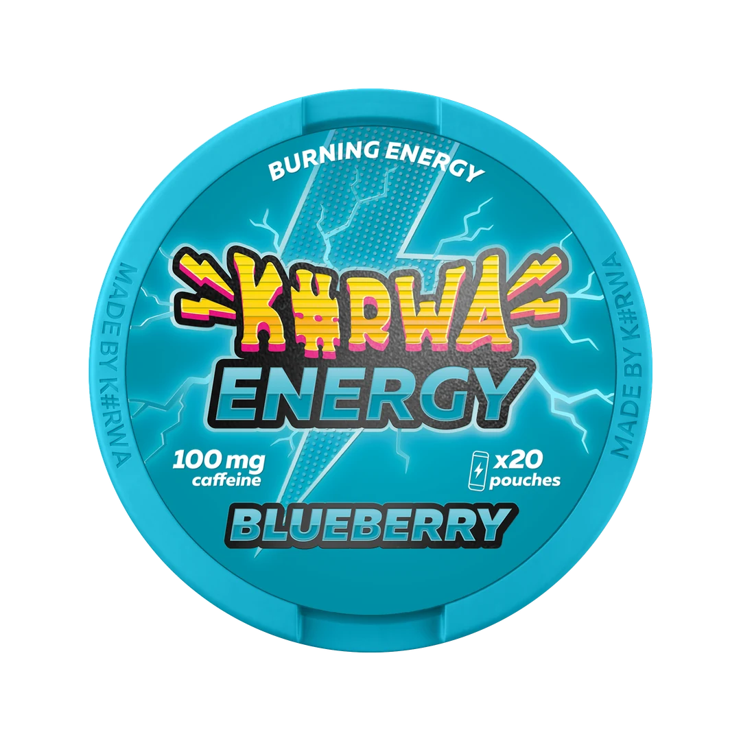 K#RWA Energy Blueberry caffeine pouch can, lid seen from above