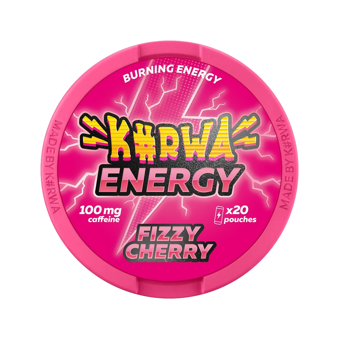 K#RWA Energy Fizzy Cherry caffeine pouch can, lid seen from above