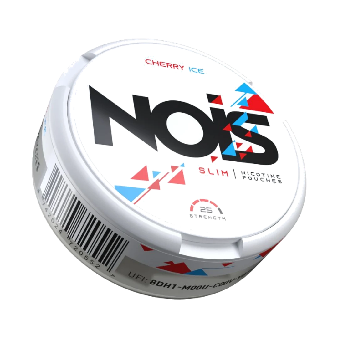 NOIS Cherry Ice 12.5 mg nicotine pouch can, three-quarter view