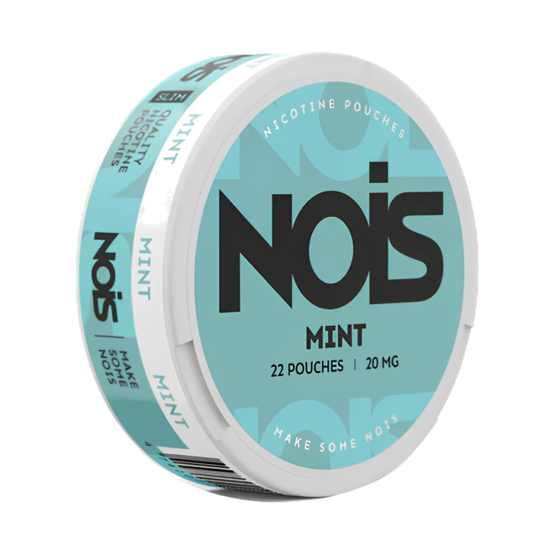 NOIS Mint 10 mg nicotine pouch can, three-quarter view
