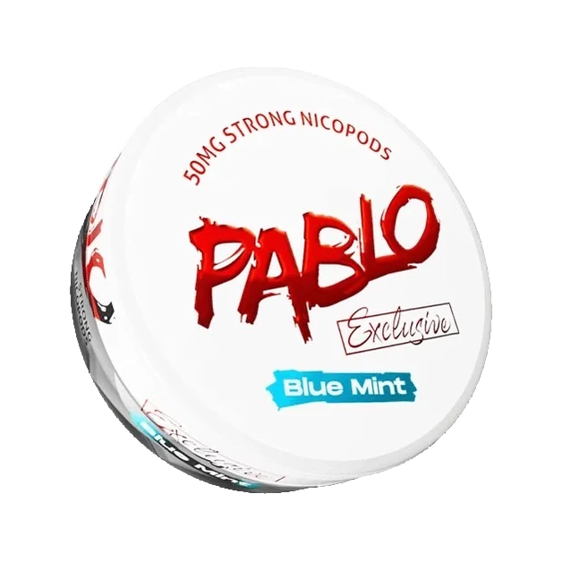 PABLO Exclusive Blue Mint nicotine pouch can, three-quarter view