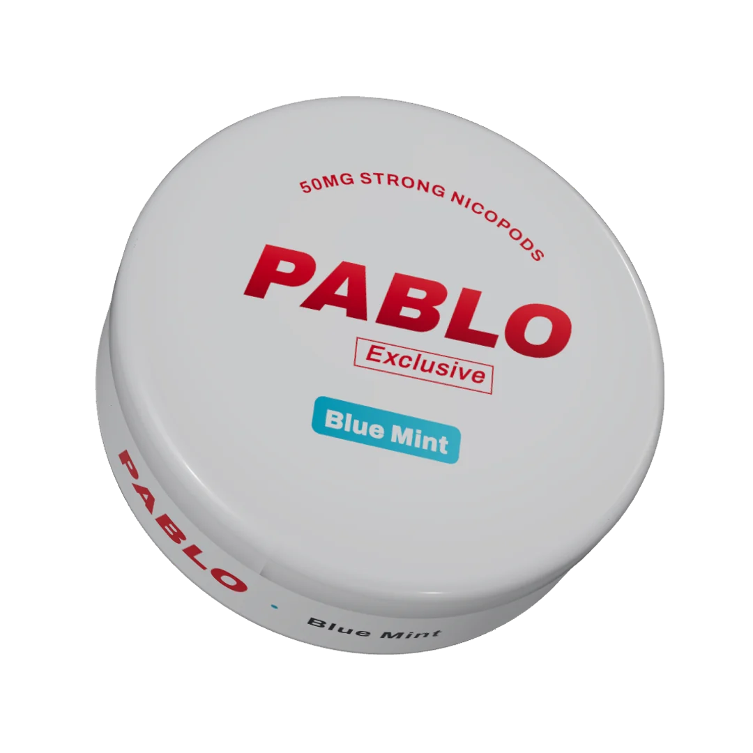 PABLO Exclusive Blue Mint nicotine pouch can, three-quarter view