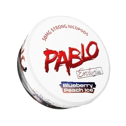 PABLO Exclusive Blueberry Peach Ice nicotine pouch can, three-quarter view