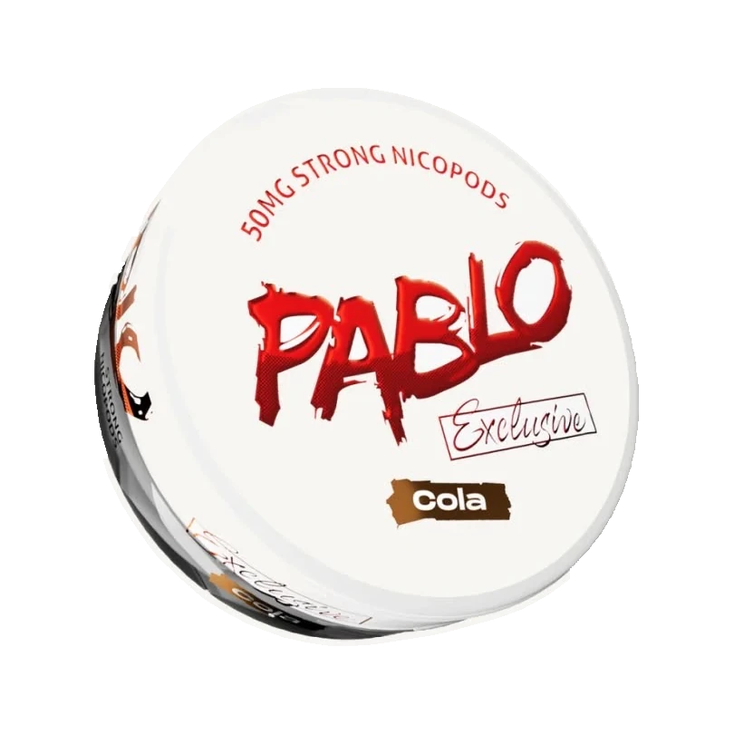 PABLO Exclusive Cola nicotine pouch can, three-quarter view