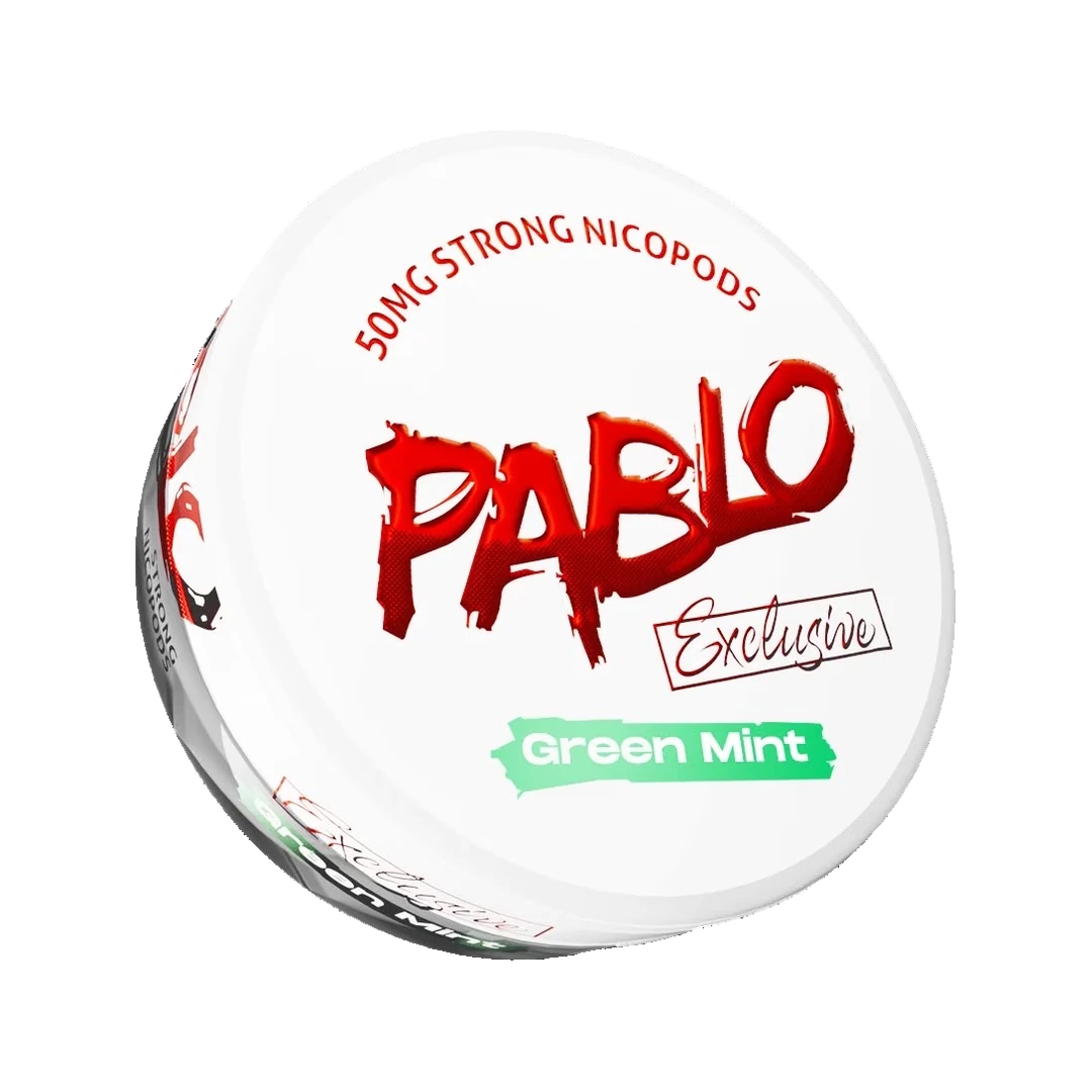 PABLO Exclusive Green Mint nicotine pouch can, three-quarter view