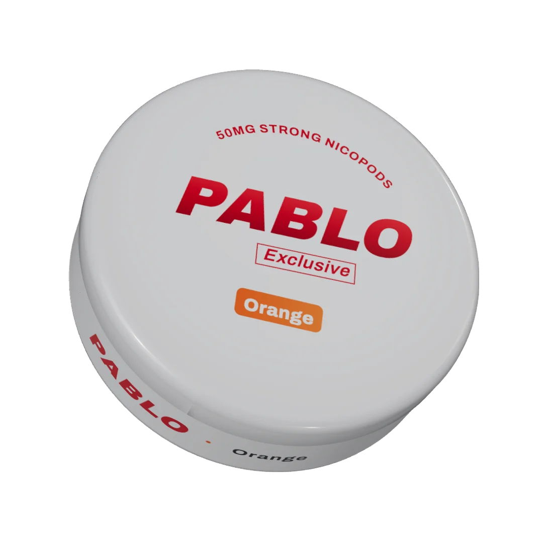 PABLO Exclusive Orange nicotine pouch can, three-quarter view