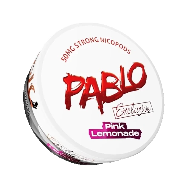 PABLO Exclusive Pink Lemonade nicotine pouch can, three-quarter view