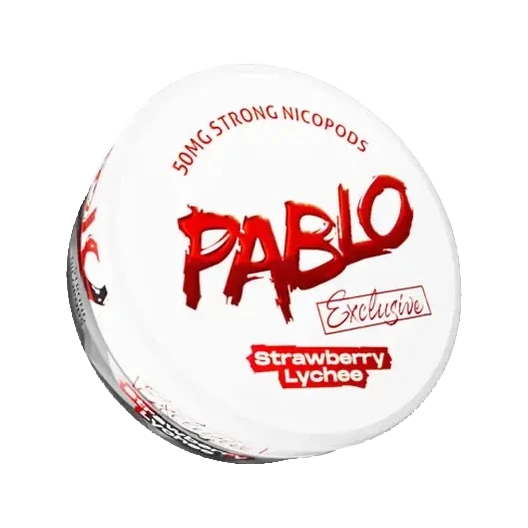 PABLO Exclusive Strawberry Lychee nicotine pouch can, three-quarter view