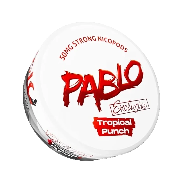 PABLO Exclusive Tropical Punch nicotine pouch can, three-quarter view