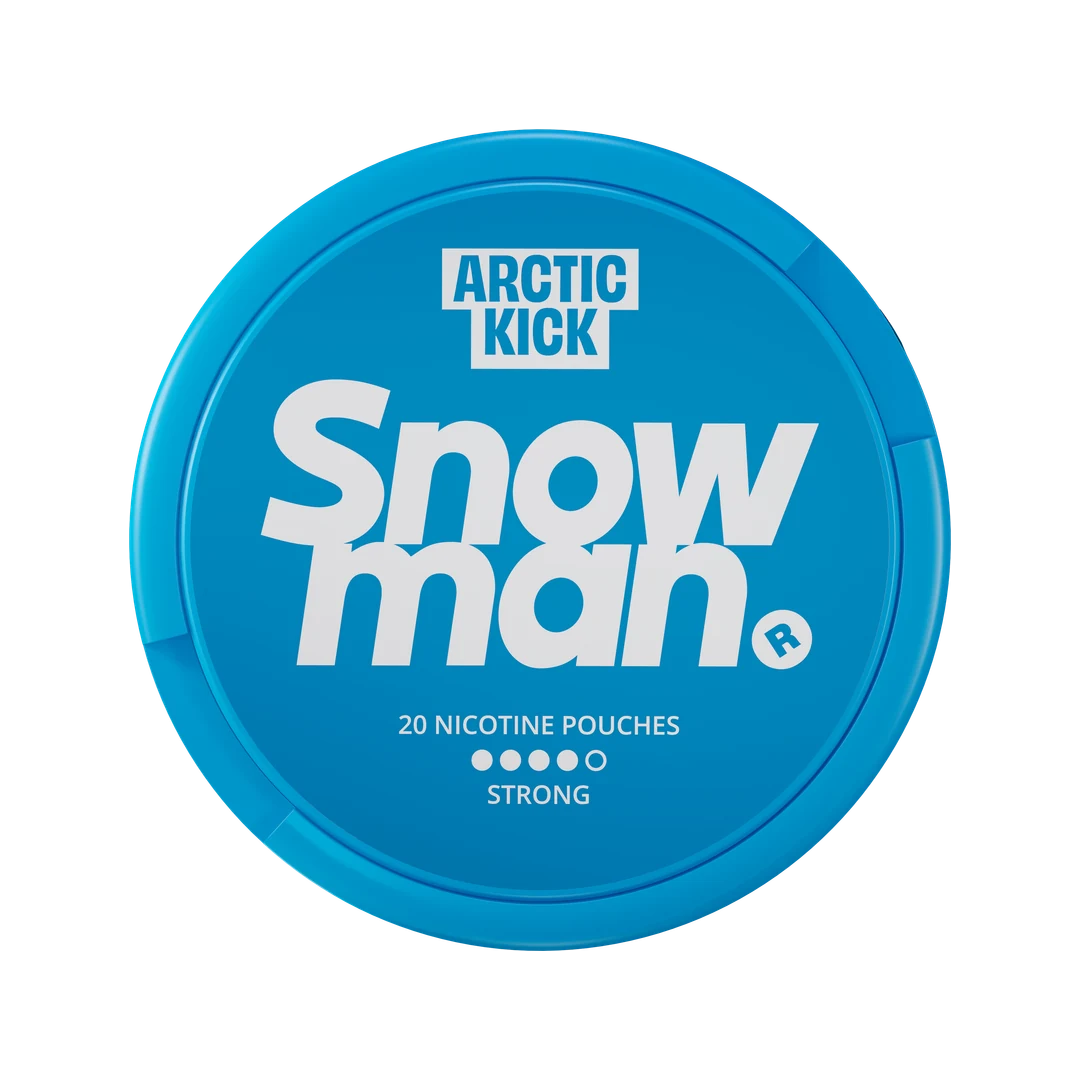 Snowman Arctic Kick 12 mg nicotine pouch can, lid seen from above
