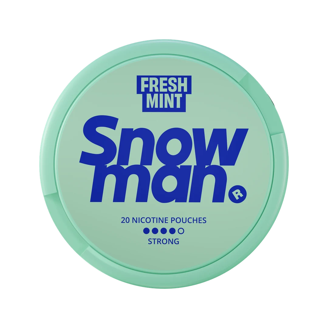 Snowman Fresh Mint 12 mg nicotine pouch can, lid seen from above