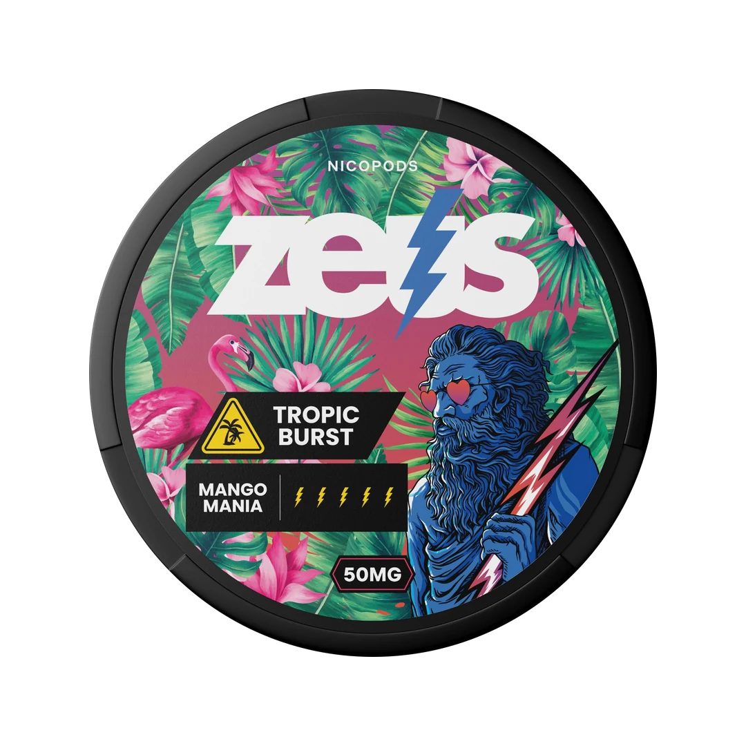 ZEUS Tropic Burst nicotine pouch can, lid seen from above